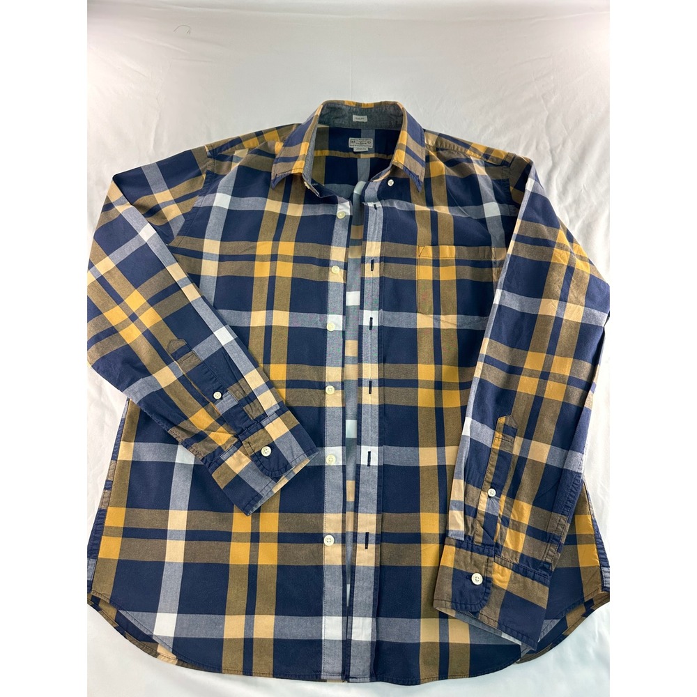J.Crew Mens Slim Fit Plaid Button Down Shirt Navy Yellow Cotton Large 92438